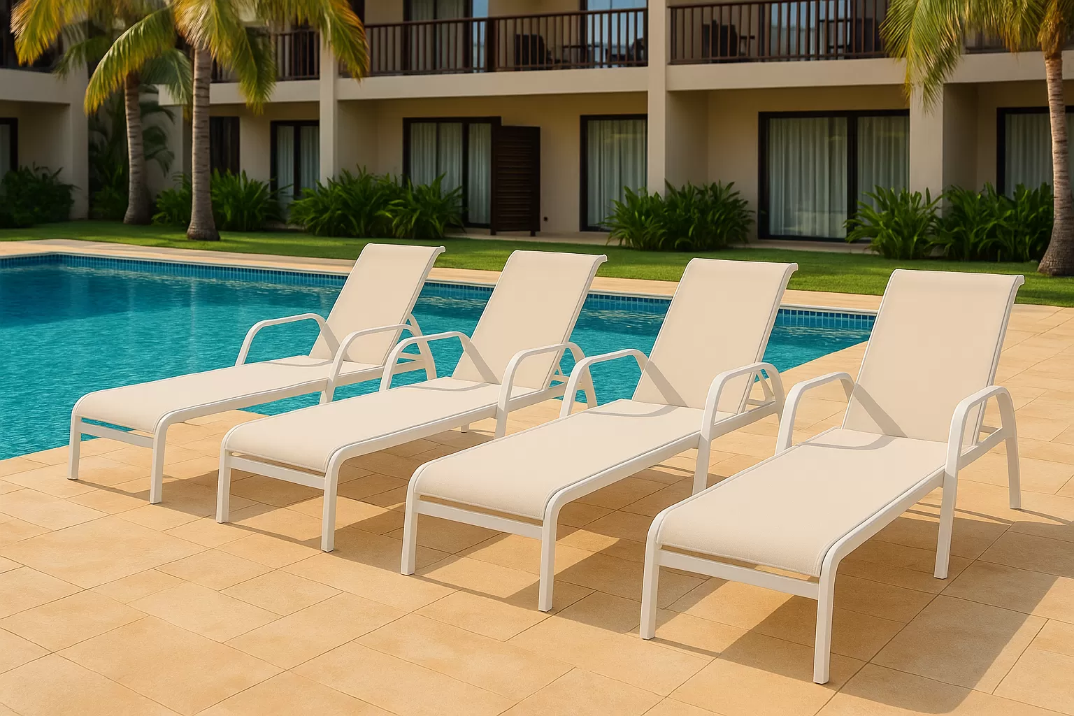 Kit com 2 Espreguiçadeiras para Piscina Summer - Alumínio Branco, Tela Sling Branca | Empilhável