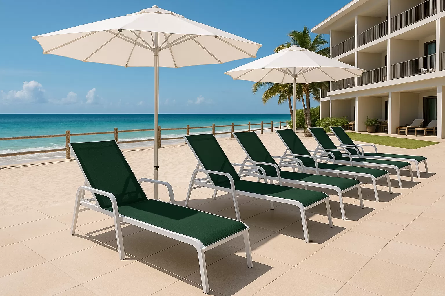 Kit com 2 Espreguiçadeiras para Piscina Summer - Alumínio Branco, Tela Verde Escuro | Empilhável