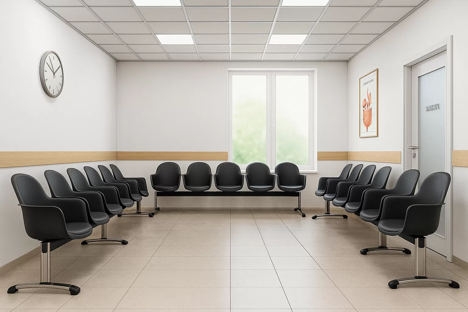 Longarina Boston Gogo 5 Lugares com braço - Pés Cromados