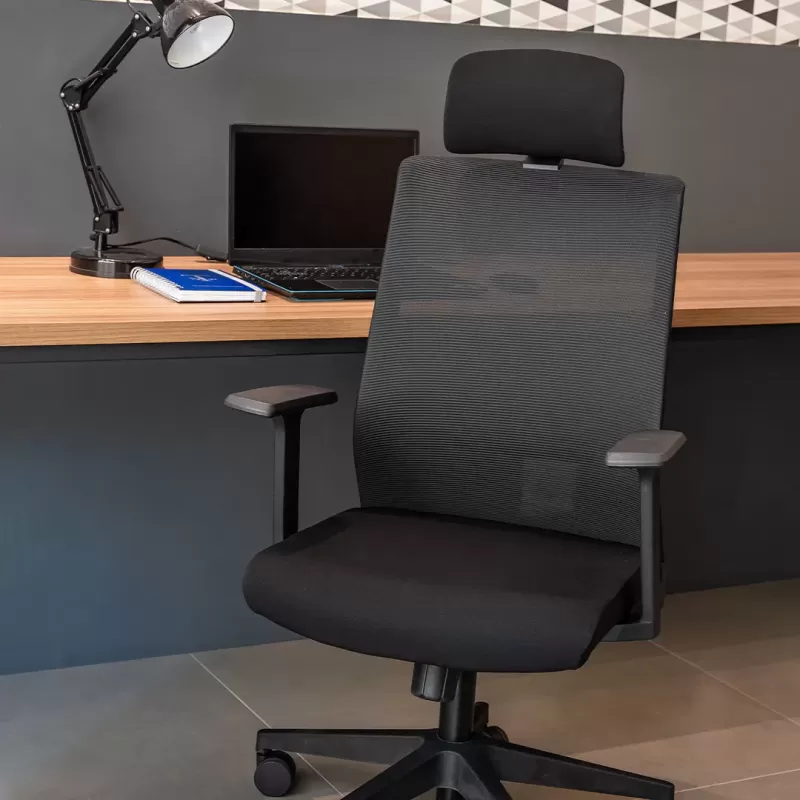 Cadeira para Escritório ELITE FLEX Presidente - Assento Estofado / Encosto em Tela - Cadeiras Home Office *com encosto de cabeça