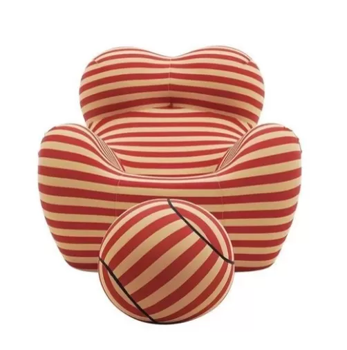 Poltrona La Mamma Arm com Pufe - Listrado Vermelho