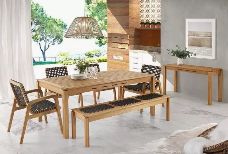 Mesa de Jantar em Madeira Corda Preta | Linha Traço - Alt. 0,75 cm X Larg. 1,80 cm X Prof. 0,93 cm - Espaço Casa e Jardim