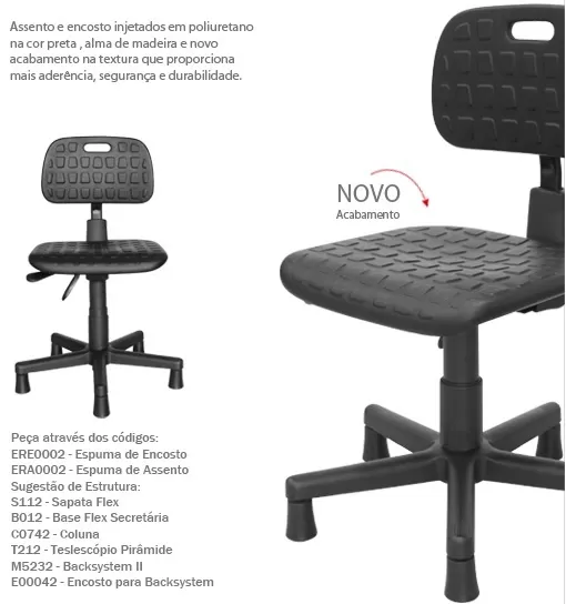 Cadeira Industrial | Assento / Encosto Secretária - Injetada em Poliuretano