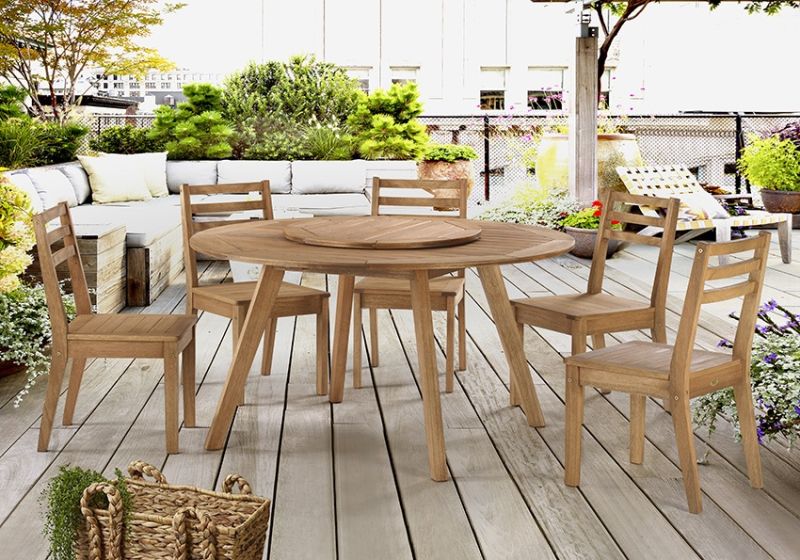 Mesa Área Externa sem Tampo Giratório ø 140 cm - Madeira Eucalipto, Acabamento Stain Jatobá - Espaço Casa e Jardim