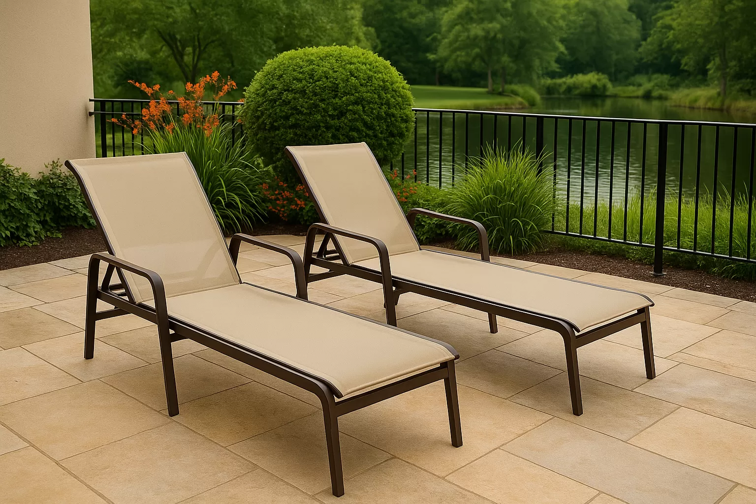 Espreguiçadeira para Piscina Summer - Alumínio Marrom, Tela Sling Bege | Empilhável