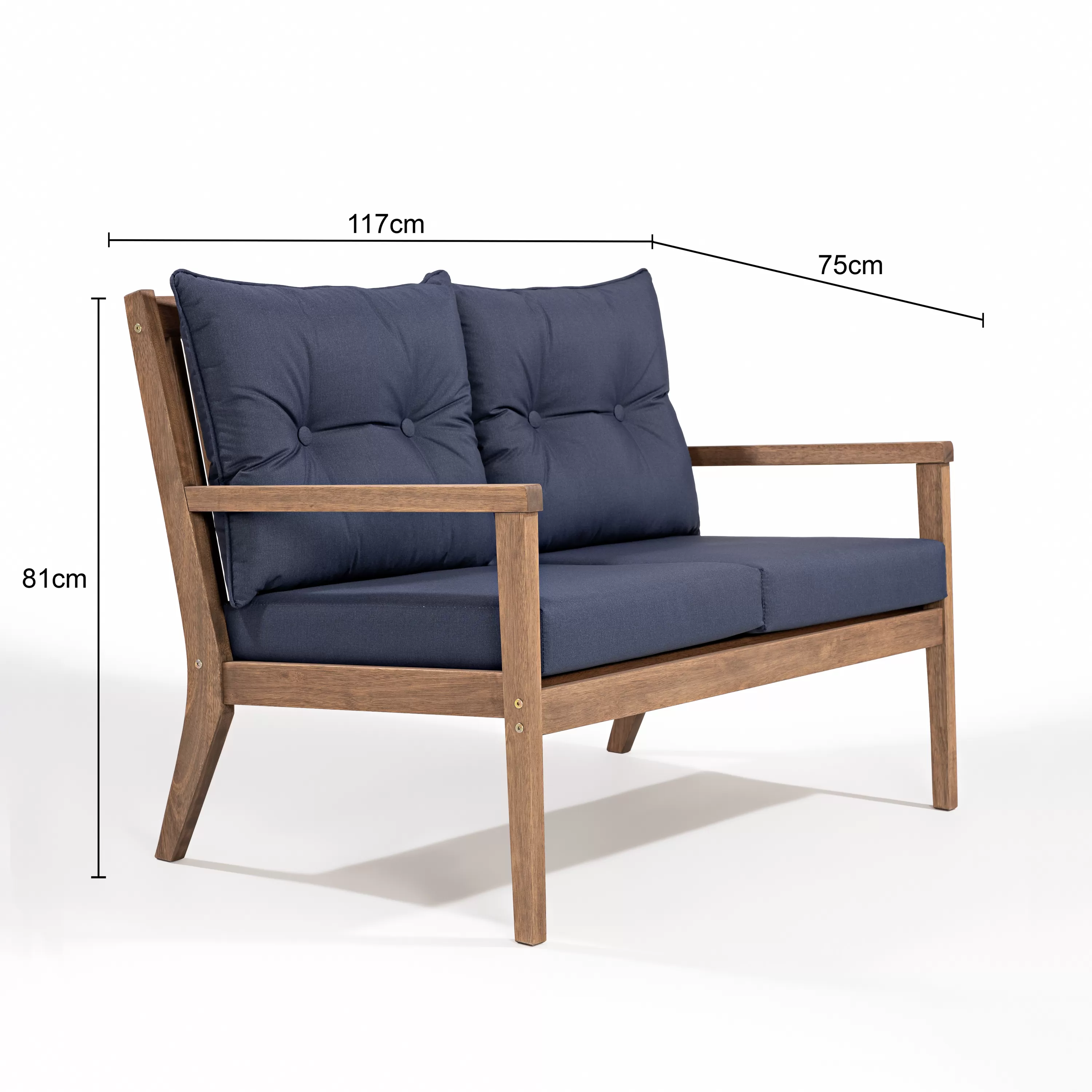 Sofá Riade para Área Gourmet em Madeira com assento e encosto estofados - 2 Lugares | Acabamento em Verniz - Espaço Casa e Jardim