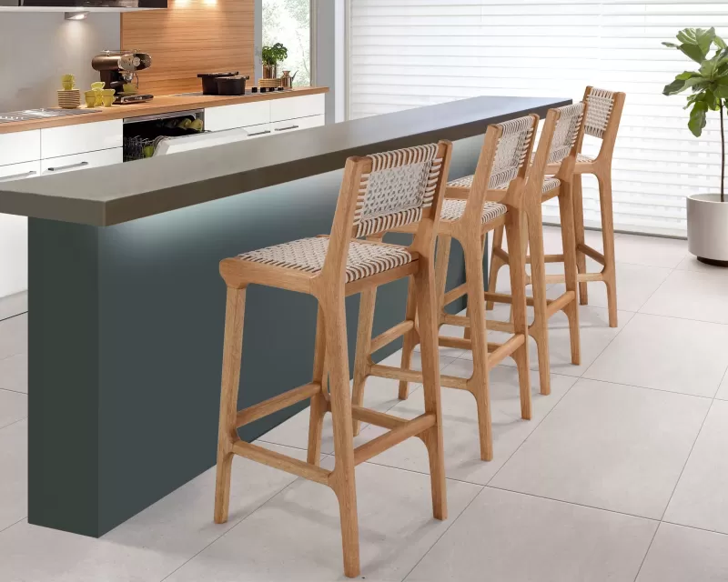 Banqueta em Madeira Corda Areia e Cores | Linha Traço - Espaço Casa e Jardim