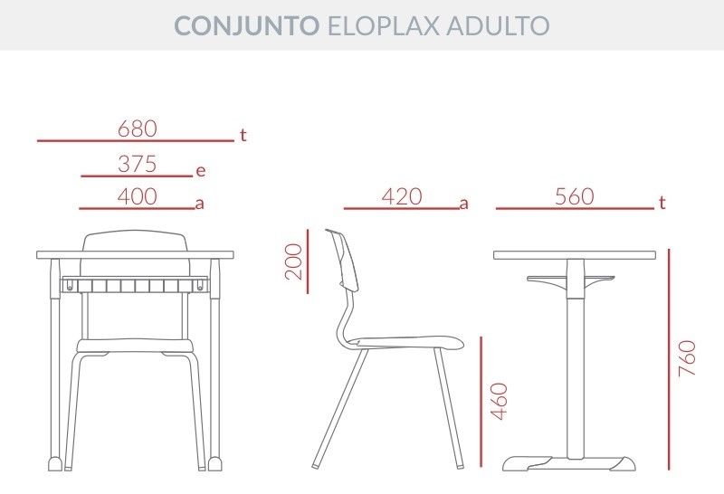 Conjunto Mesa e Cadeira Escolar Eloplax Adulto