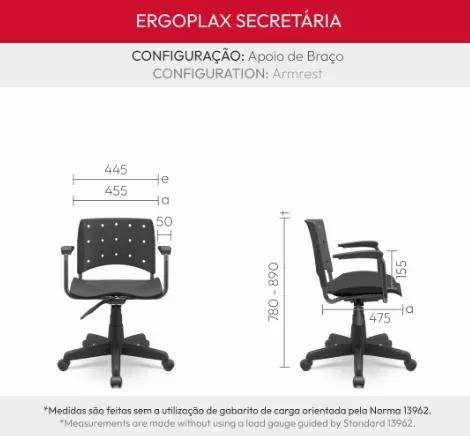 Cadeira Ergoplax Mais Secretária giratória | Com braços - Assento e Encosto Estofados