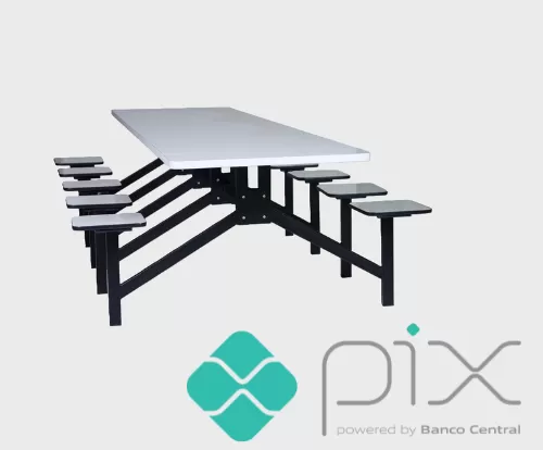 Mesa para Refeitório Industrial 04 Lugares - TAMPO E BANCOS EM MDF 18MM | Barra W - PROMOÇÃO VIA PIX!!