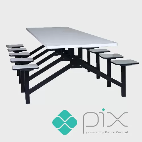 Mesa para Refeitório Industrial 08 Lugares - TAMPO E BANCOS EM MDF 18MM | Barra W - PROMOÇÃO VIA PIX!!