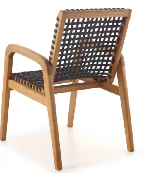 Cadeira em Madeira Corda Preta *com braço | Linha Traço - Espaço Casa e Jardim