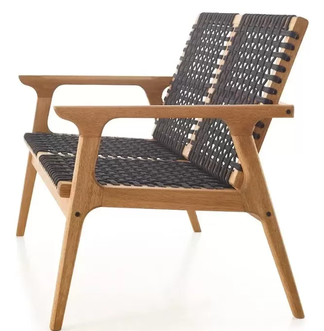 Sofá em Madeira 2 Lugares Corda Preta | Linha Traço - Alt. 0,83 cm X Larg. 1,19 cm X Prof. 0,72 cm - Espaço Casa e Jardim