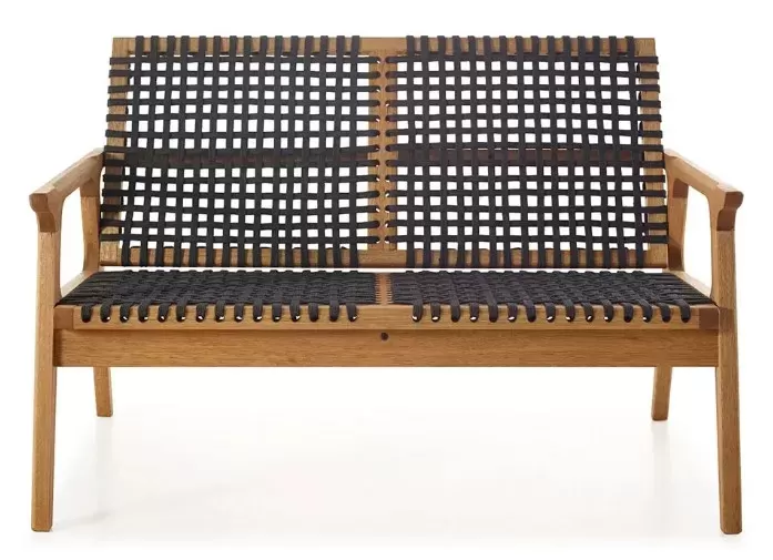 Sofá em Madeira 2 Lugares Corda Preta | Linha Traço - Alt. 0,83 cm X Larg. 1,19 cm X Prof. 0,72 cm - Espaço Casa e Jardim