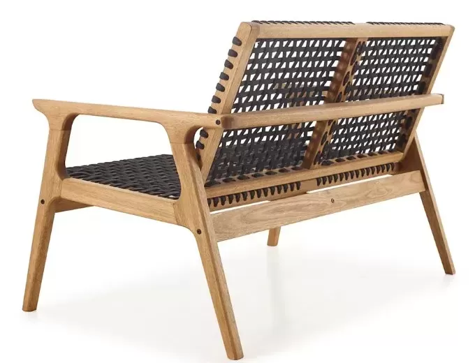 Sofá em Madeira 2 Lugares Corda Preta | Linha Traço - Alt. 0,83 cm X Larg. 1,19 cm X Prof. 0,72 cm - Espaço Casa e Jardim