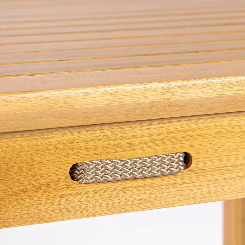 Mesa de Jantar em Madeira Corda Areia e Cores | Linha Traço - Alt. 0,75 cm X Larg. 2,20 cm X Prof. 0,93 cm - Espaço Casa e Jardim