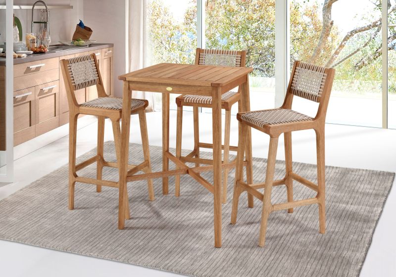 Banqueta em Madeira Corda Areia e Cores | Linha Traço - Espaço Casa e Jardim