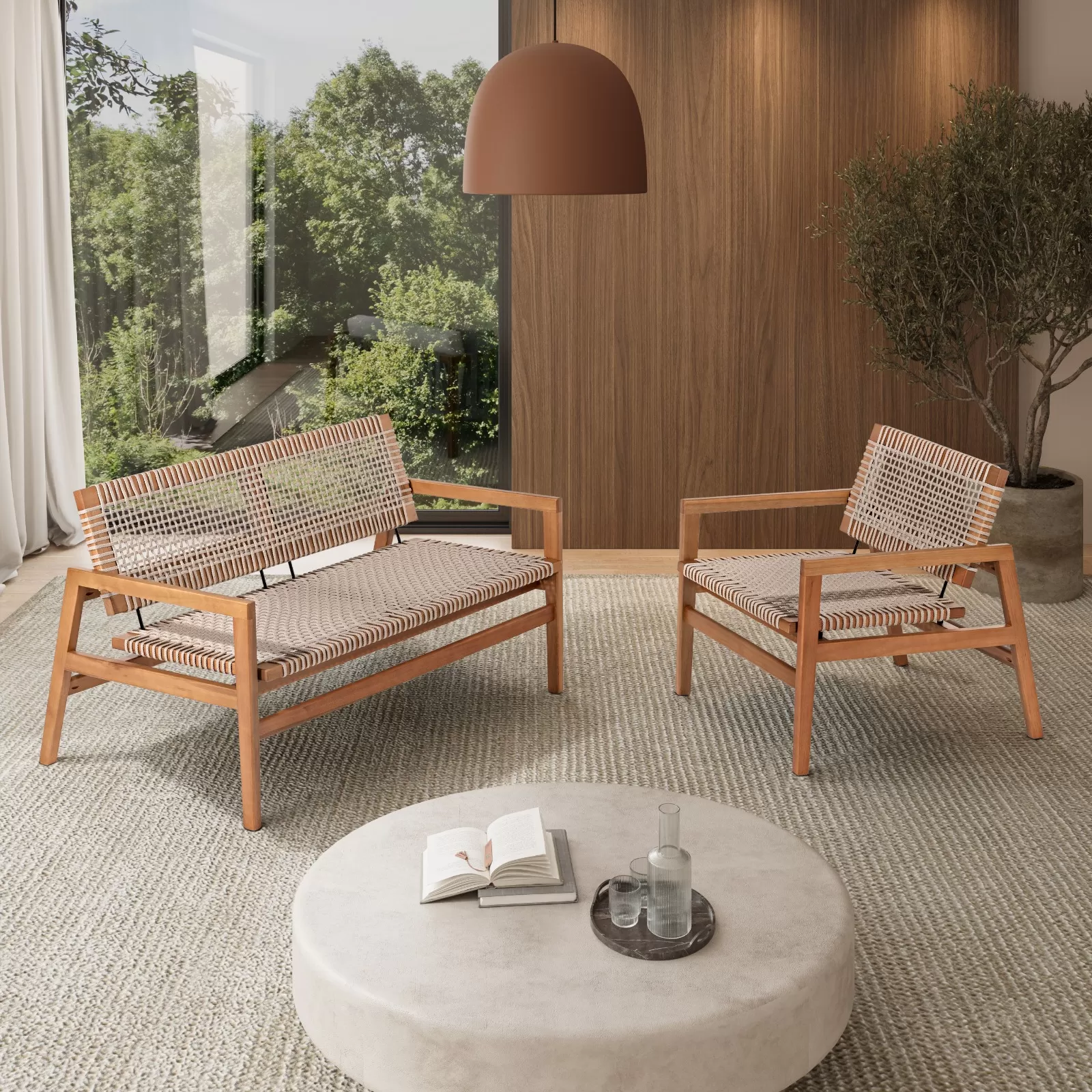 Poltrona Levez em madeira e corda náutica | Acabamento em Verniz - Espaço Casa e Jardim