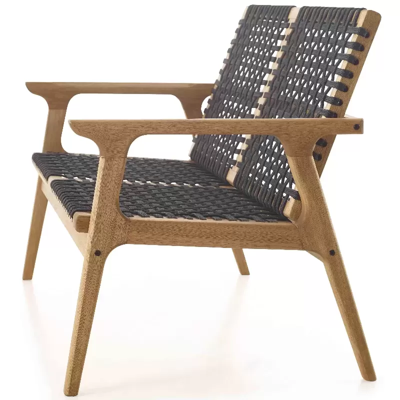 Sofá em Madeira 3 Lugares Corda Preta | Linha Traço - Alt. 0,83 cm X Larg. 1,55 cm X Prof. 0,72 cm - Espaço Casa e Jardim