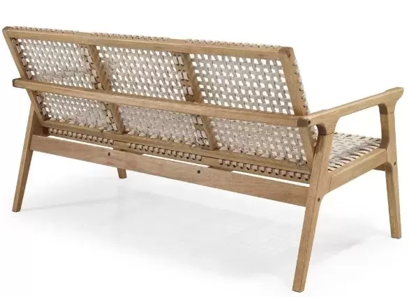 Sofá em Madeira 3 Lugares Corda Areia e Cores | Linha Traço - Alt. 0,83 cm X Larg. 1,55 cm X Prof. 0,72 cm - Espaço Casa e Jardim