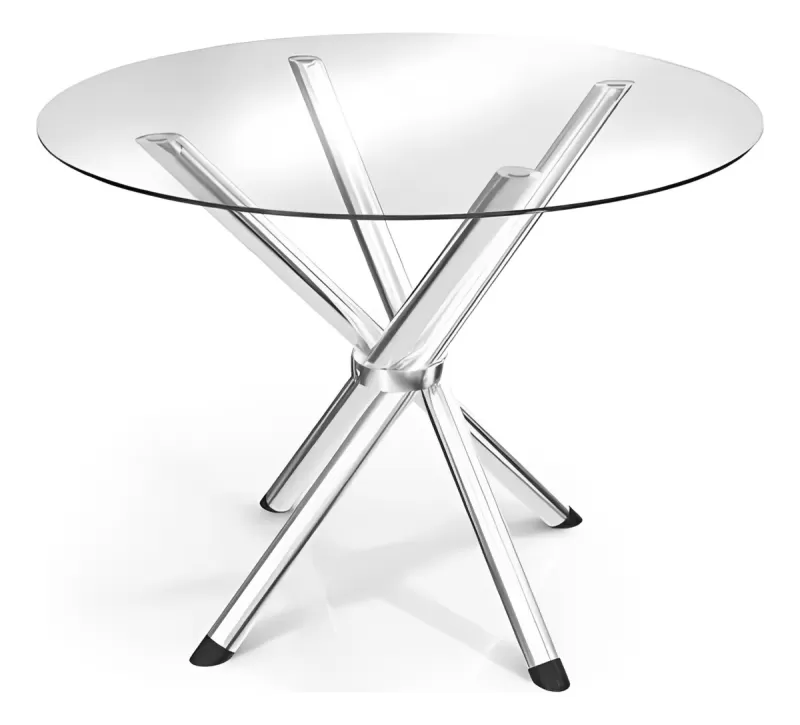 Mesa Redonda Volga Tampo De Vidro E Base Metal Cromado