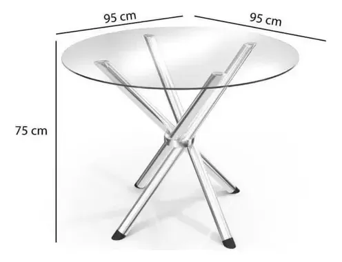 Mesa Redonda Volga Tampo De Vidro E Base Metal Cromado