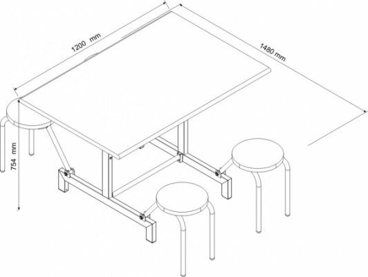 Mesa para Refeitório 4 Lugares - Tampo 28mm Laminado Plastico| Banco Escamoteável