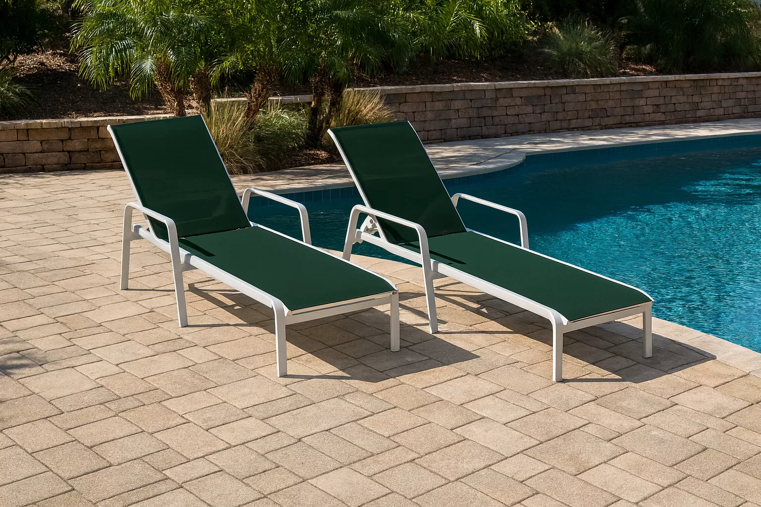 Espreguiçadeira para Piscina Summer - Alumínio Branco, Tela Sling Verde | Empilhável