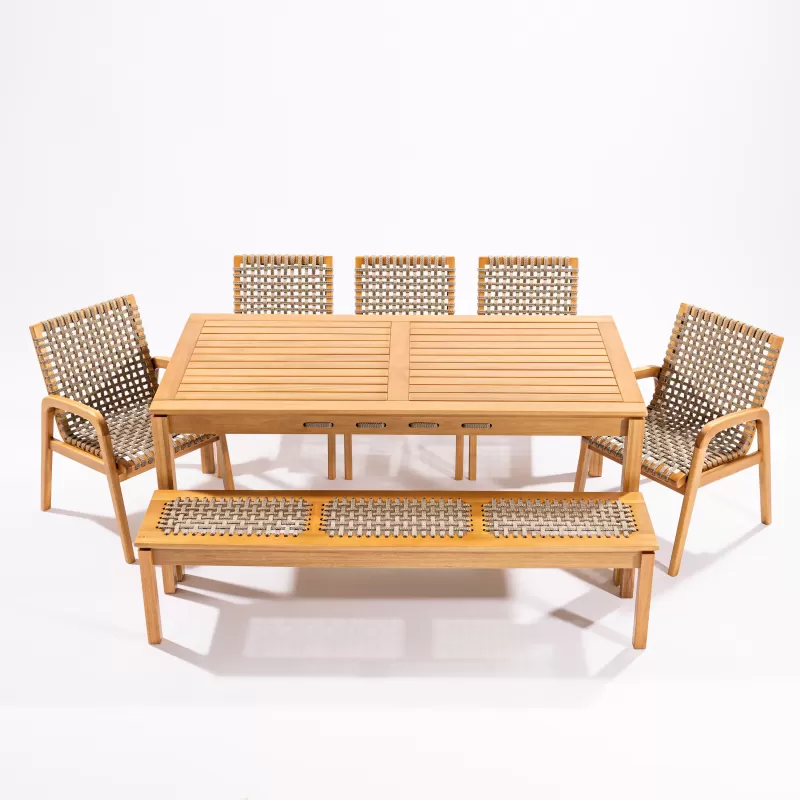 Banco em Madeira Corda Areia e Cores | Linha Traço - Alt. 0,43 cm X Larg. 1,80 cm X Prof. 0,37 cm - Espaço Casa e Jardim