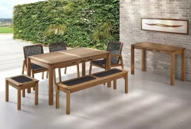 Banco em Madeira Corda Preta | Linha Traço - Alt. 0,43 cm X Larg. 1,40 cm X Prof. 0,37 cm - Espaço Casa e Jardim