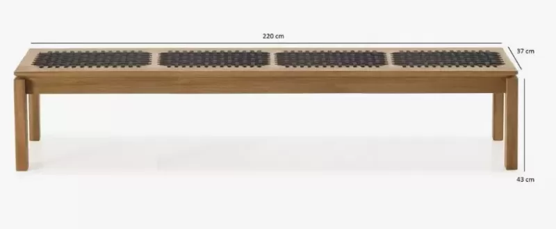 Banco em Madeira Corda Preta | Linha Traço - Alt. 0,43 cm X Larg. 2,20 cm X Prof. 0,37 cm - Espaço Casa e Jardim