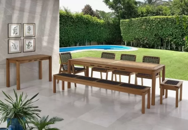 Banco em Madeira Corda Preta | Linha Traço - Alt. 0,43 cm X Larg. 2,20 cm X Prof. 0,37 cm - Espaço Casa e Jardim