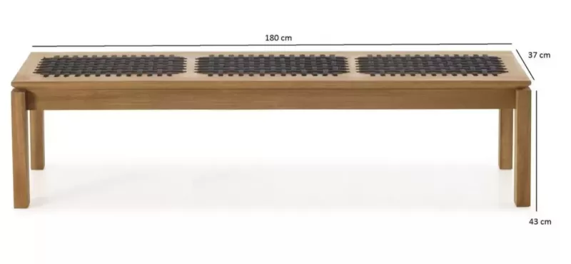 Banco em Madeira Corda Preta | Linha Traço - Alt. 0,43 cm X Larg. 1,80 cm X Prof. 0,37 cm - Espaço Casa e Jardim