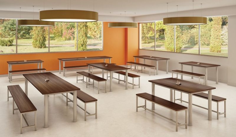 Mesa Refeitório 4 Lugares - Larg. 1,20 m x Prof. 80 cm x Alt.68,5 cm | Tampo Mdp 25mm Melamínico | Banco Coletivo