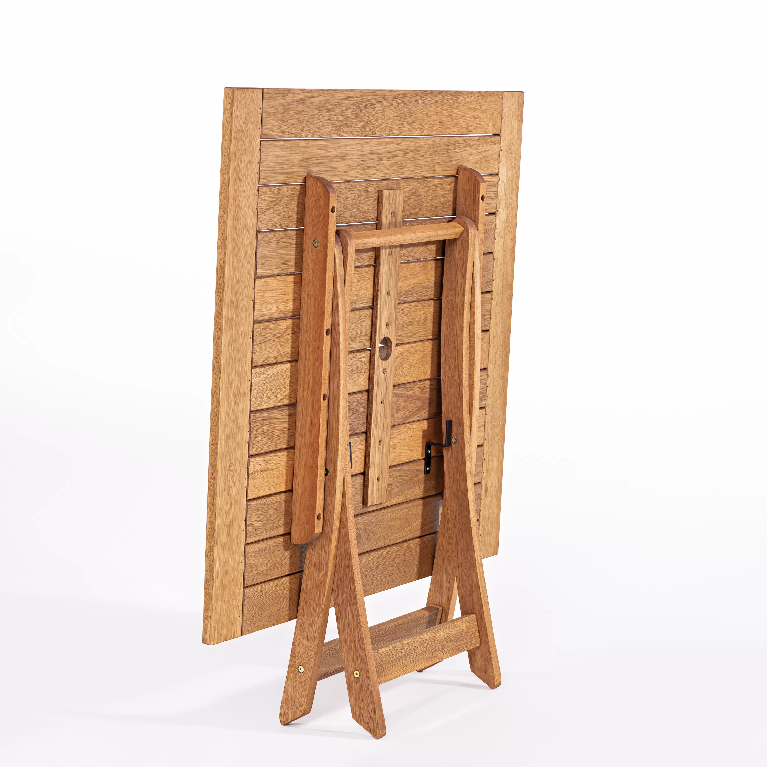 Mesa Dobrável Primavera Quadrada 80 cm X 80 cm para Área Externa - Madeira Eucalipto, Acabamento Stain Jatobá - Espaço Casa e Jardim