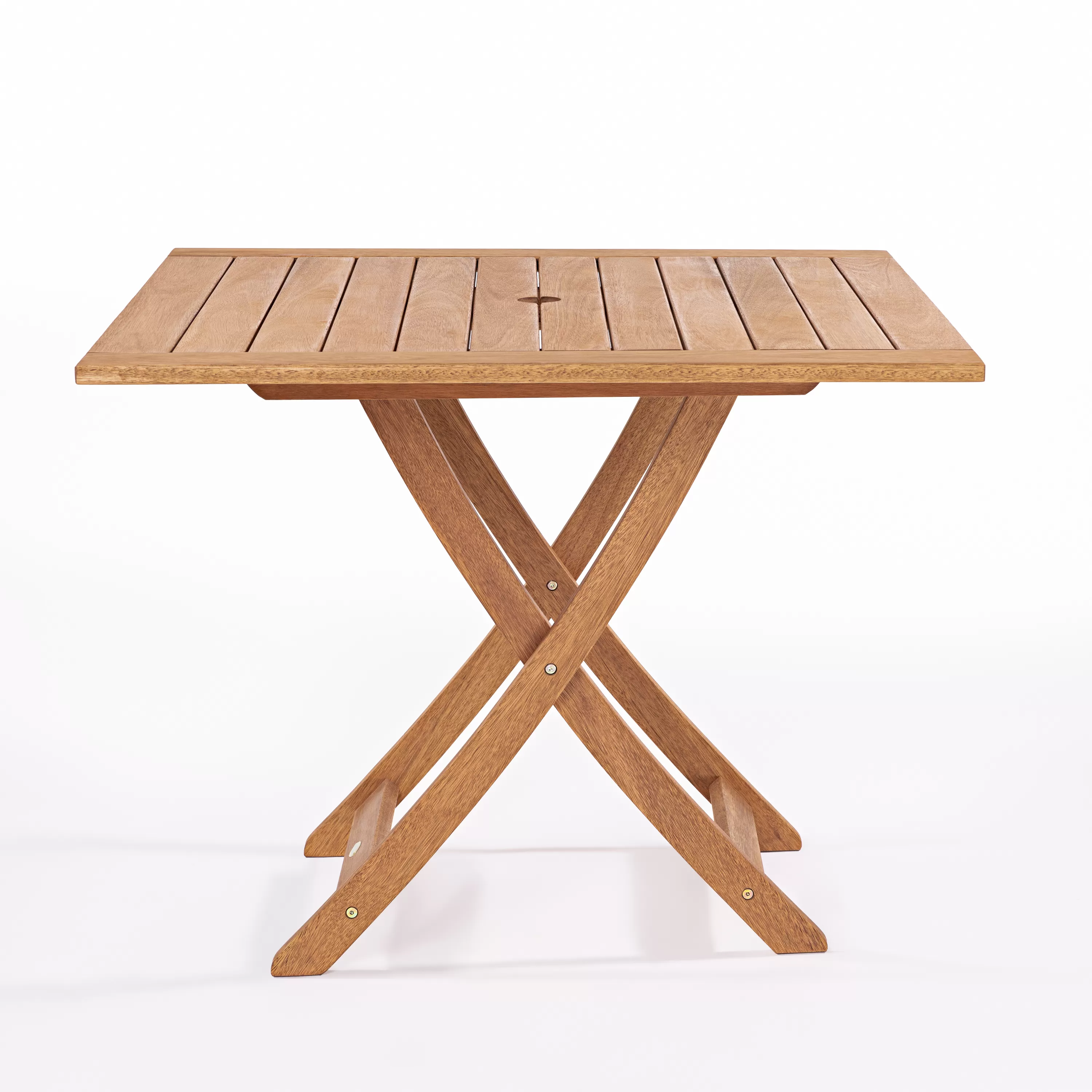 Mesa Dobrável Primavera Quadrada 80 cm X 80 cm para Área Externa - Madeira Eucalipto, Acabamento Stain Jatobá - Espaço Casa e Jardim