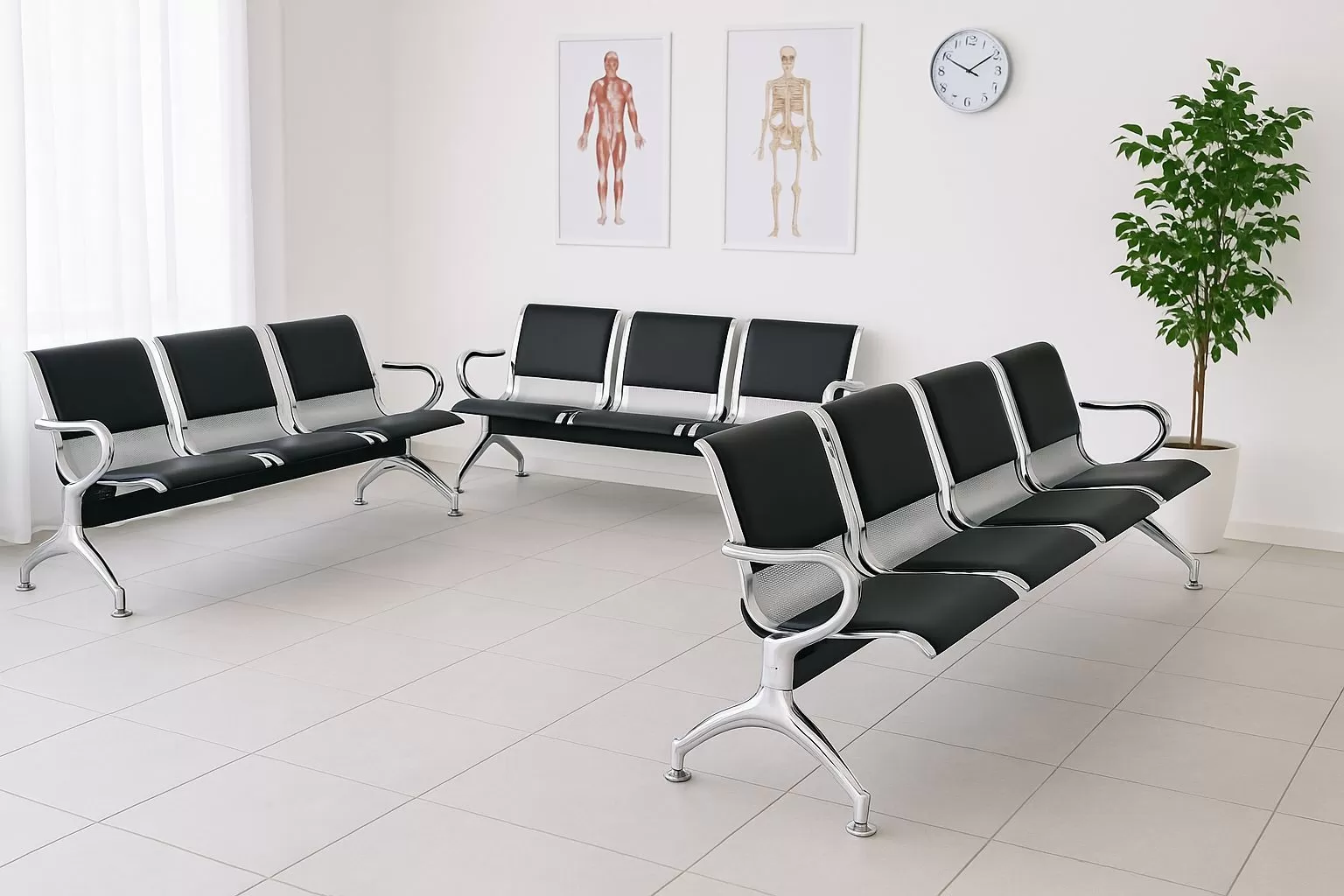 Longarina Aeroporto Charm 4 Lugares - Metálica Cromada | Estofada