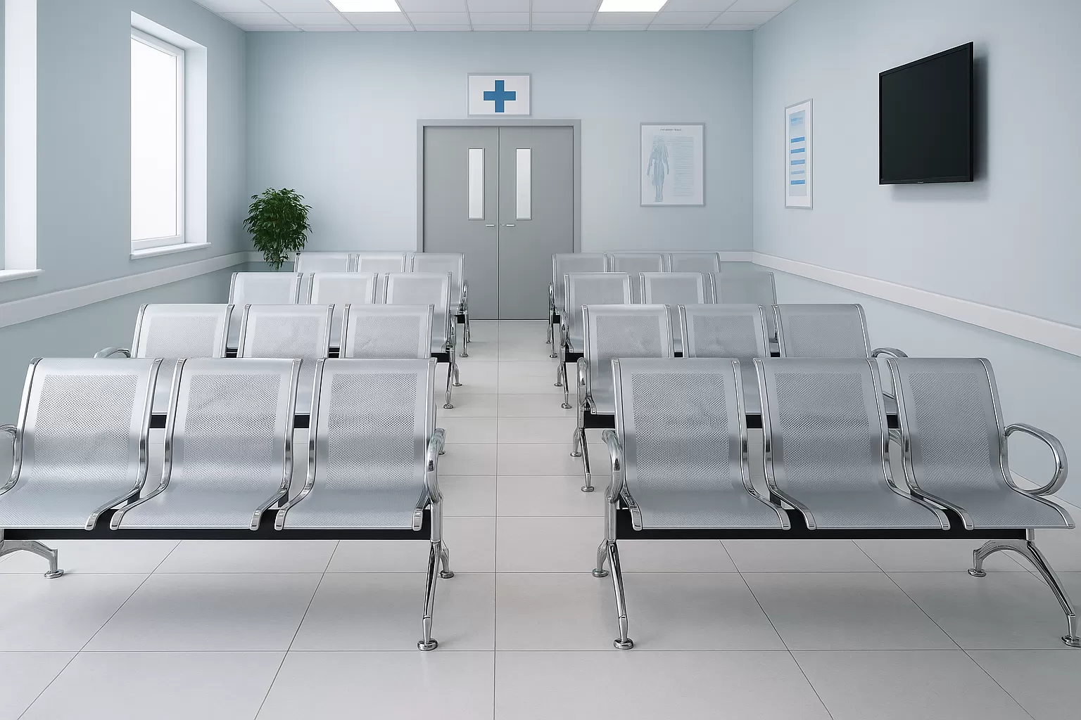 Longarina Charm 4 Lugares - Metálica Cromada | sem Estofado