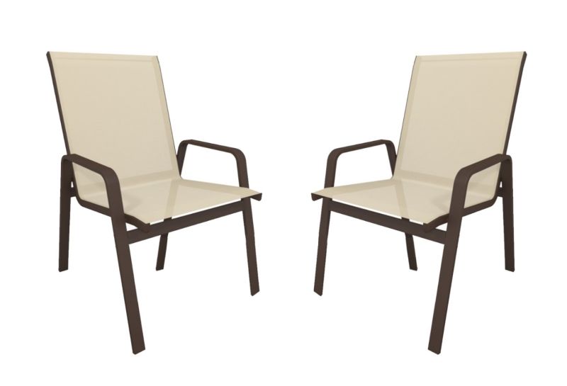 Kit Com 2 Cadeiras Para Piscina Summer - Alumínio Marrom, Tela Sling Bege | Empilhável