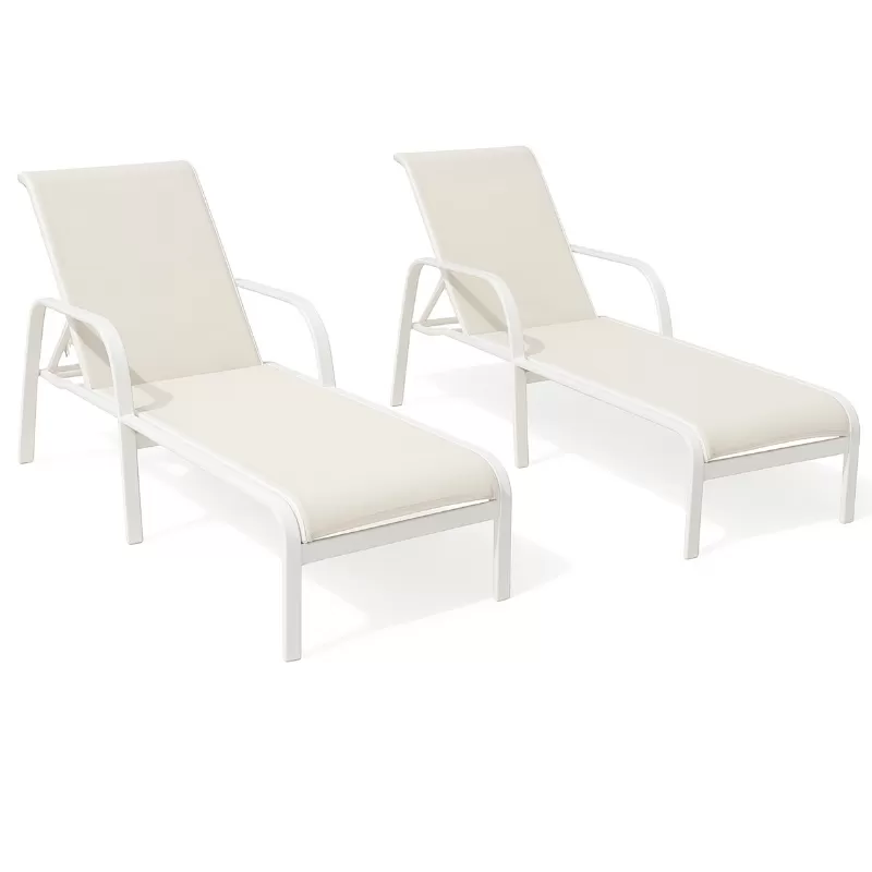 Kit Com 2 Espreguiçadeiras Para Piscina Summer - Alumínio Branco, Tela Sling Branca | Empilhável