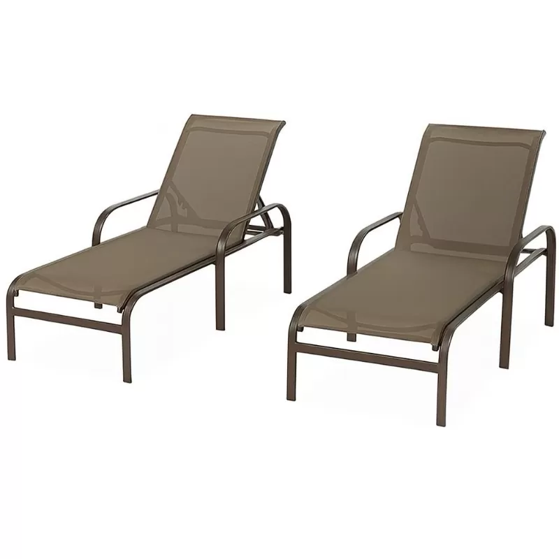 Kit Com 2 Espreguiçadeiras Para Piscina Summer - Alumínio Marrom, Tela Sling Marrom | Empilhável