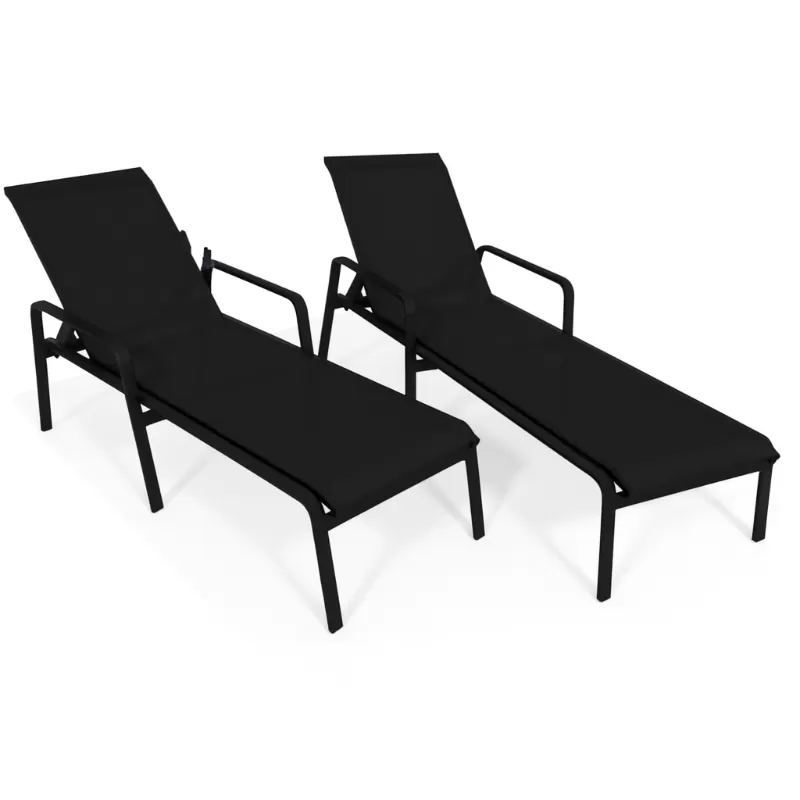 Kit Com 2 Espreguiçadeiras Para Piscina Summer - Alumínio Preto, Tela Sling Preta | Empilhável