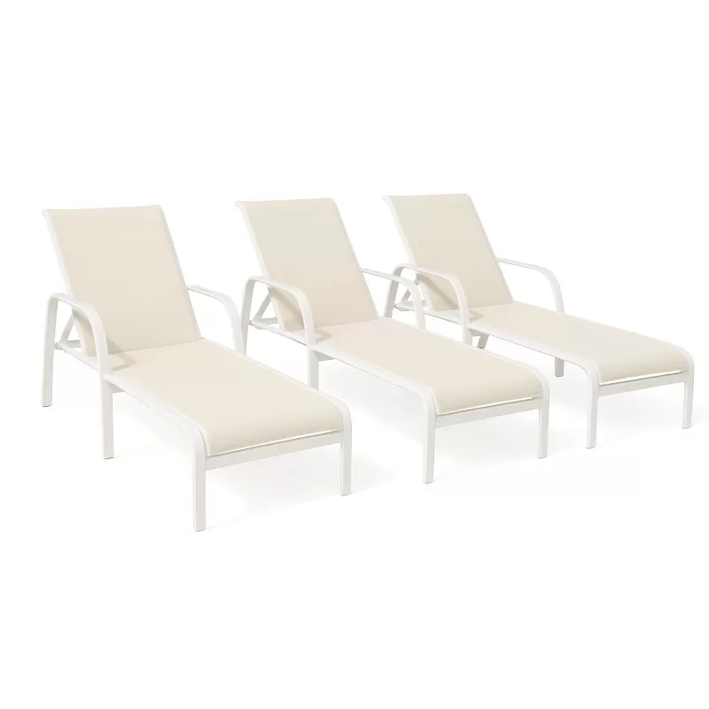 Kit Com 3 Espreguiçadeiras Para Piscina Summer - Alumínio Branco, Tela Sling Branca| Empilhável