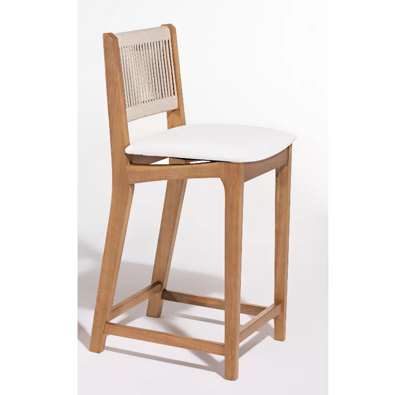 Banqueta TUNE Baixa - Para Área Gourmet, Com A Assento Estofado E Encosto Em Corda | Acabamento Em Verniz - Espaço Casa E Jardim