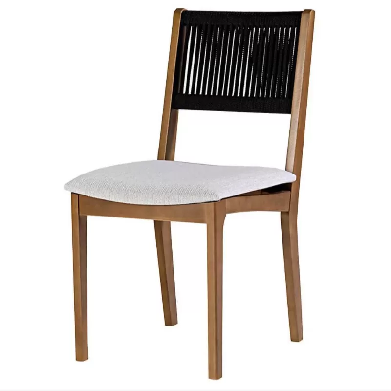 Cadeira Em Madeira Tune, Com Assento Estofado E Encosto Em Corda Náutica | Espaço Casa E Jardim