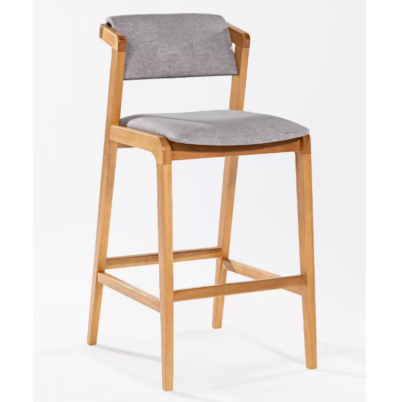 Banqueta Davos Para Área Gourmet Em Madeira, Assento E Encosto Estofado | Acabamento Em Verniz - Espaço Casa E Jardim