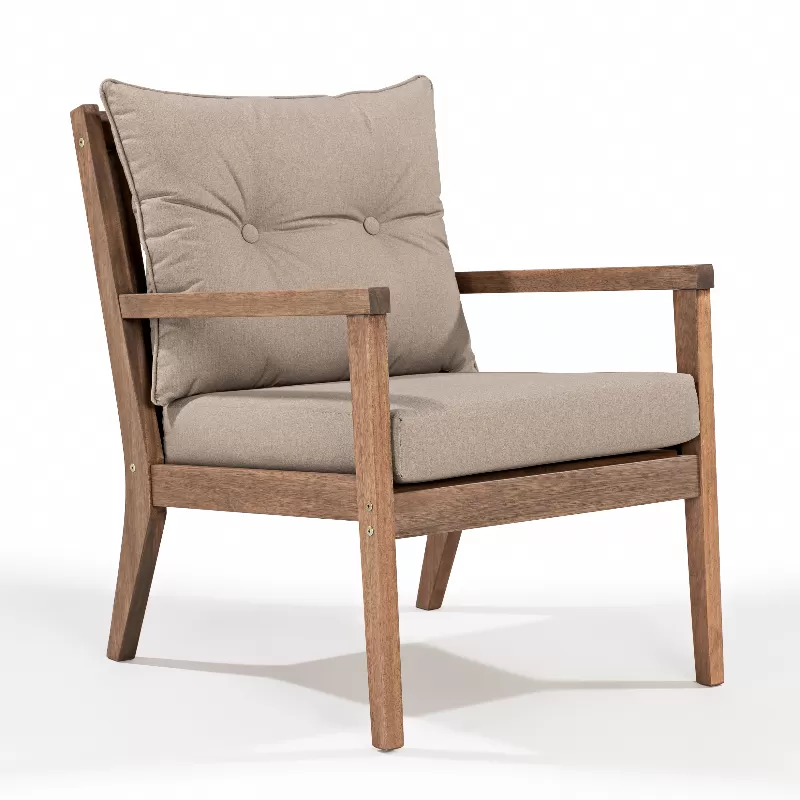 Poltrona Riade Para Área Gourmet Em Madeira Com Assento E Encosto Estofados - 1 Lugar | Acabamento Em Verniz - Espaço Casa E Jardim