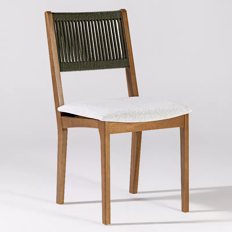 Cadeira Em Madeira Tune, Com Assento Estofado E Encosto Em Corda Náutica | Espaço Casa E Jardim