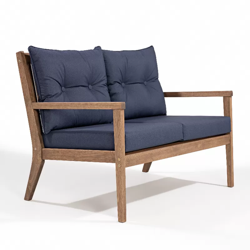 Sofá Riade Para Área Gourmet Em Madeira Com Assento E Encosto Estofados - 2 Lugares | Acabamento Em Verniz - Espaço Casa E Jardim