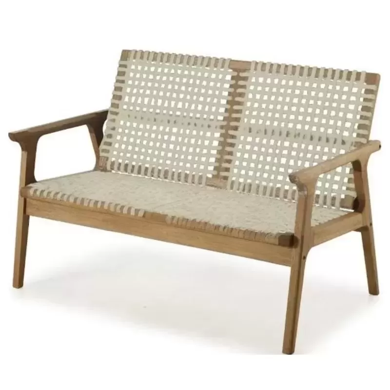 Sofá Em Madeira 2 Lugares Corda Areia E Cores | Linha Traço - Alt. 0,83 Cm X Larg. 1,19 Cm X Prof. 0,72 Cm - Espaço Casa E Jardim